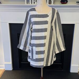 Ali Miles Cotton Striped Tunic Top | Asymmetrical Button Detail | Size Medium